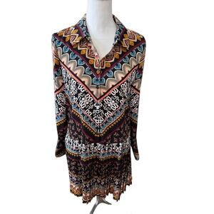 Laundry Shelli Segal Long Sleeve Boho Print Mini Dress S
